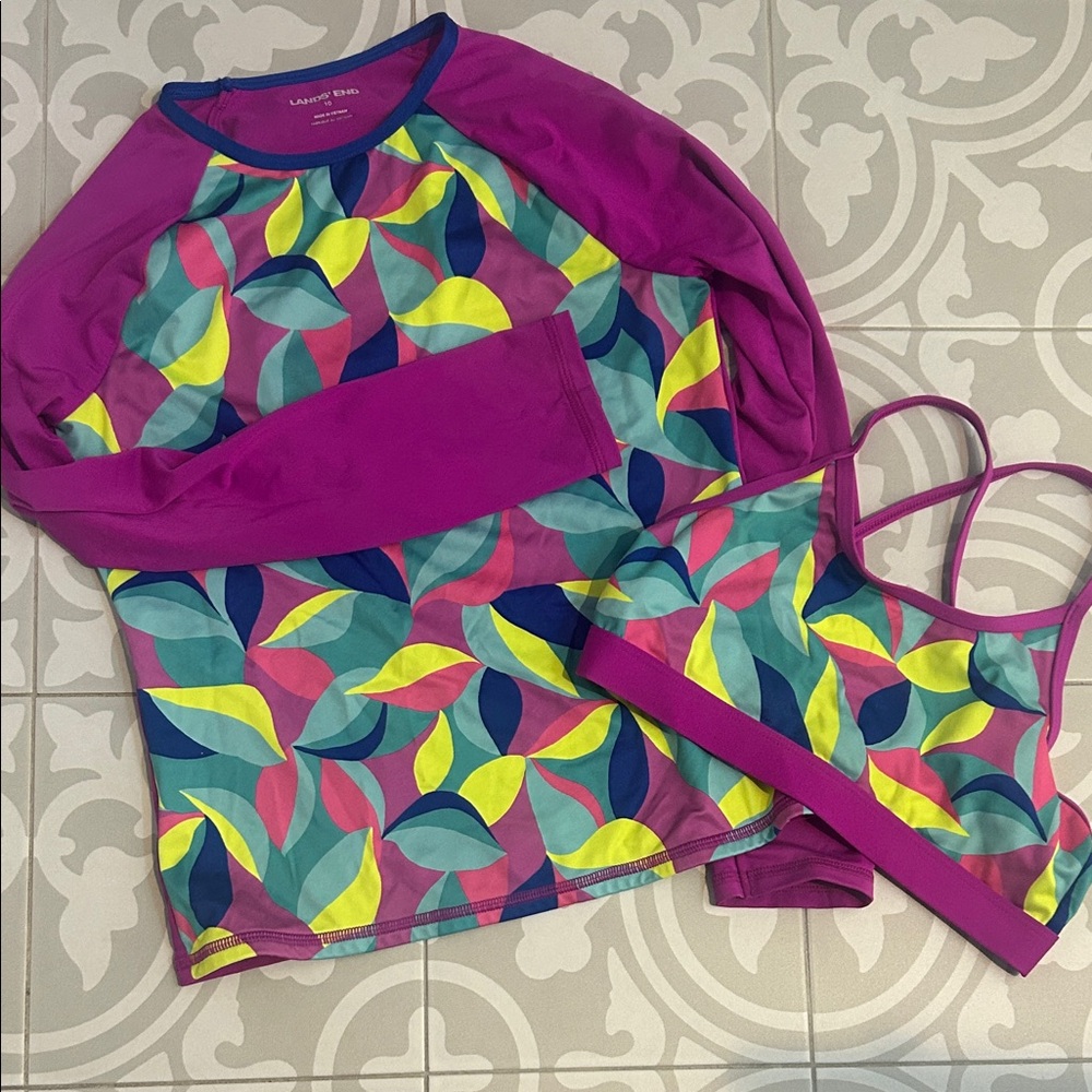 Colorful Leaf Print swim Set